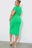 Ribbed Button Through Short Sleeve Midaxi Dress