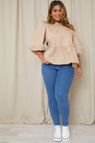 Cotton Puff Sleeve Tie Back Blouse