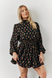 Black Rose Print High Neck Mini Dress