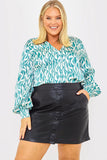 Leather Look Button Front Belted Skirt