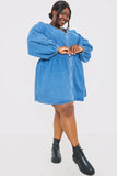 V NECK ZIP THORUGH DENIM MINI DRESS