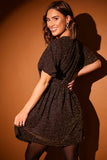 Black Stripe Lurex Flutter Sleeve Skater Dress