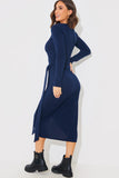 Scoop Neck Wrap Front Brushed Rib Midi Dress