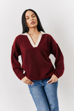 Burgundy 90's Collared Knitted Rugby Sweater