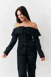 Black Bardot Button Through Blazer