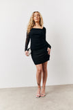 Black Mesh Ruched Detail Mini Dress
