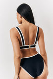 Black Contrast Binding Plunge Bikini Top