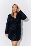 Black Sequin Belted Blazer Dress