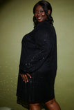 Black Sequin Oversized Shirt Dress