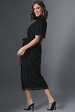 Metallic Polkadot Puff Sleeve Midi Dress