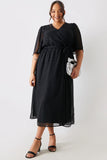 Metallic Dobby Wrap Midaxi Dress With Flutter Sleeves