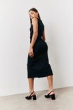 Black Bengaline Ruched Midi Dress