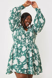 Floral Print Shirred Bodice Balloon Sleeve Mini Dress