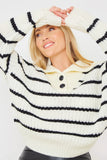 Recycled Stripe Half Button Knitted Jumper