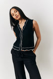 Black Knitted Contrast Scallop Edge Waistcoat