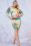Mesh Ruched Long Sleeve Midi Dress