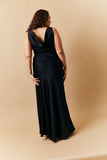 Black Satin Cowl Back Maxi Dress