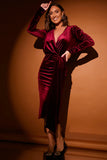 Velvet Wrap Front Drape Midi Dress