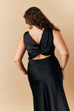 Black Satin Twist Back Maxi Dress