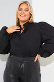 Cotton Puff Sleeve Tie Front Blouse