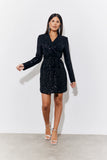 Black Sequin Belted Blazer Dress