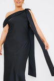 Satin Asymmetric Draped Neckline Maxi Dress
