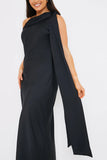 Satin Asymmetric Draped Neckline Maxi Dress