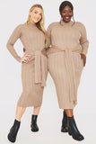 Belted Rib Knitted Midi Dress