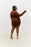 Acetate Slinky Drape Wrap Long Sleeve Mini Dress