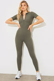 Built-In Bra Half Zip Short Sleeve Sculpt and Control Unitard