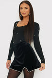 Velvet Faux Pearl Mini Skirt