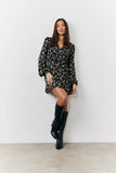 Black Ditsy Floral Printed Mini Wrap Front Dress