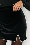 Velvet Faux Pearl Mini Skirt