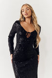 Black Sequin Long Sleeve Maxi Dress