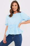 Cotton Frill Peplum Blouse