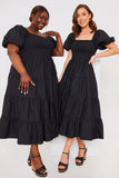 Cotton Poplin Shirred Bust Midi Dress