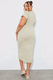Ribbed Button Through Short Sleeve Midaxi Dress