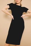 Ribbed Crew Neck Short Sleeve Midi Dress
