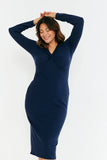 Twist Front Ribbed Midi Dress