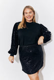 Black Sequin Balloon Sleeve Knitted Jumper