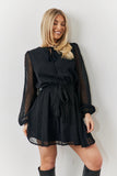 Black Dobby Chiffon Belted Mini Dress