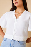 Linen Look Trim Detail Top