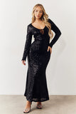 Black Sequin Long Sleeve Maxi Dress