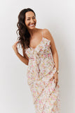 Pink Floral Frill Detail Maxi Dress