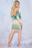 Mesh Ruched Long Sleeve Midi Dress