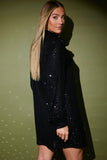 Black Sequin Oversized Shirt Dress