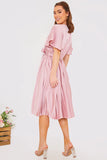 Blush Angel Sleeve Pleated Wrap Midi Dress