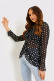 Polka Dot Chiffon Frill Tie Blouse