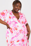 Short Sleeve Satin Wrap Belted Midaxi Dress