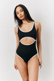Black Ribbed Contrast Binding Cut Out Swimsuit